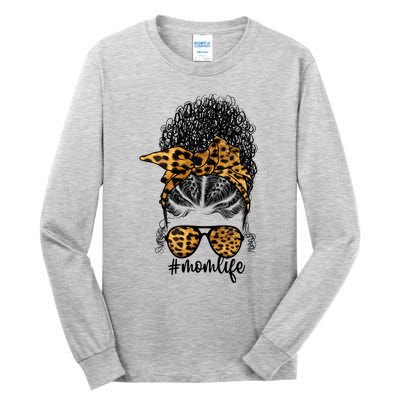 Afro Mom Mothers Day Messy Bun Black Mom Queen Melanin Gift Tall Long Sleeve T-Shirt