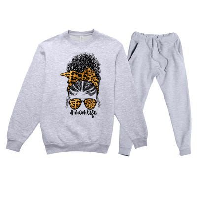 Afro Mom Mothers Day Messy Bun Black Mom Queen Melanin Gift Premium Crewneck Sweatsuit Set