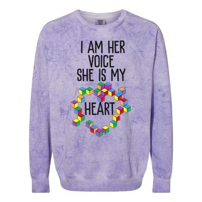 Autism Mom Mother Mama I Am Her Voice She Is My Heart Great Gift Colorblast Crewneck Sweatshirt