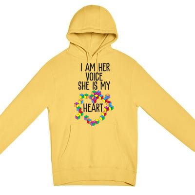 Autism Mom Mother Mama I Am Her Voice She Is My Heart Great Gift Premium Pullover Hoodie