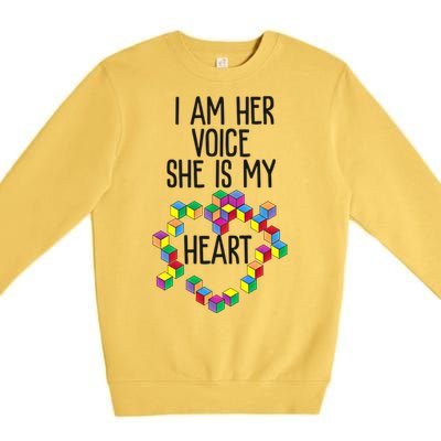 Autism Mom Mother Mama I Am Her Voice She Is My Heart Great Gift Premium Crewneck Sweatshirt