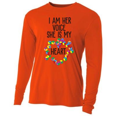 Autism Mom Mother Mama I Am Her Voice She Is My Heart Great Gift Cooling Performance Long Sleeve Crew