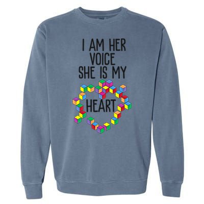 Autism Mom Mother Mama I Am Her Voice She Is My Heart Great Gift Garment-Dyed Sweatshirt