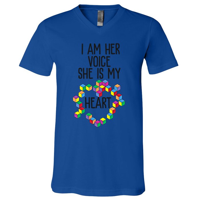 Autism Mom Mother Mama I Am Her Voice She Is My Heart Great Gift V-Neck T-Shirt