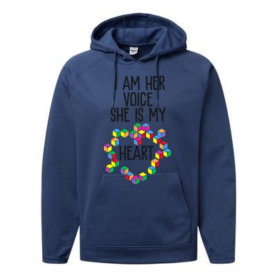 Autism Mom Mother Mama I Am Her Voice She Is My Heart Great Gift Performance Fleece Hoodie