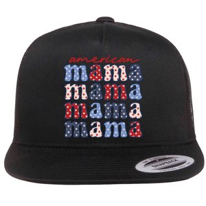 American Mama Matching Family 4th Of July American Flag Flat Bill Trucker Hat