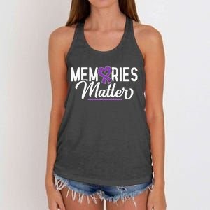 Alzheimer Memories Matter Purple Ribbon Dementia Warrior Women's Knotted Racerback Tank