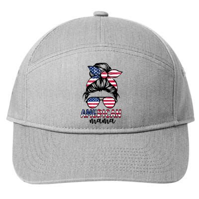 American Mama Messy Bun Glasses USA Flag 4th Of July Woman 7-Panel Snapback Hat