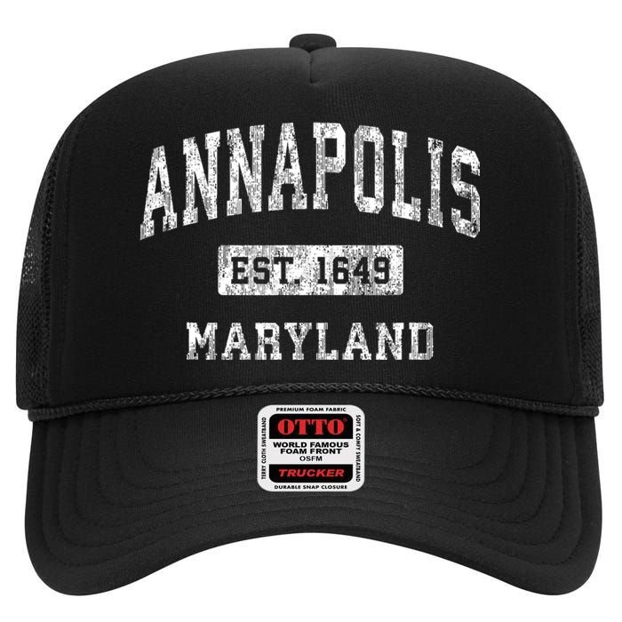 Annapolis Maryland Md Vintage Established Sports High Crown Mesh Back Trucker Hat