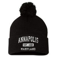 Annapolis Maryland Md Vintage Established Sports Pom Pom 12in Knit Beanie