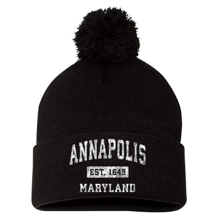 Annapolis Maryland Md Vintage Established Sports Pom Pom 12in Knit Beanie