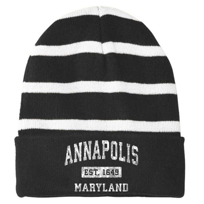 Annapolis Maryland Md Vintage Established Sports Striped Beanie with Solid Band