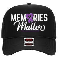 Alzheimer Memories Matter Purple Ribbon Dementia Warrior High Crown Mesh Back Trucker Hat