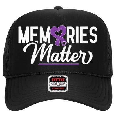 Alzheimer Memories Matter Purple Ribbon Dementia Warrior High Crown Mesh Back Trucker Hat