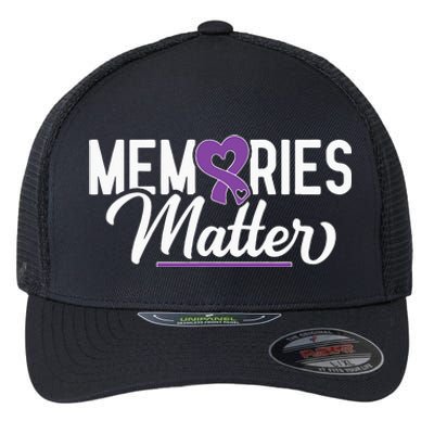 Alzheimer Memories Matter Purple Ribbon Dementia Warrior Flexfit Unipanel Trucker Cap