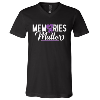 Alzheimer Memories Matter Purple Ribbon Dementia Warrior V-Neck T-Shirt