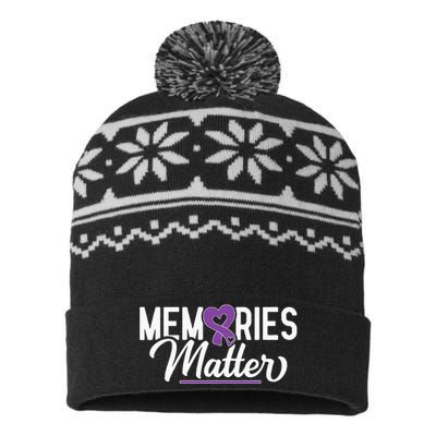 Alzheimer Memories Matter Purple Ribbon Dementia Warrior USA-Made Snowflake Beanie