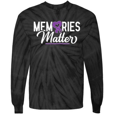 Alzheimer Memories Matter Purple Ribbon Dementia Warrior Tie-Dye Long Sleeve Shirt