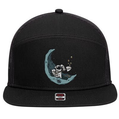 Astronaut Moon Mining Funny Space Miner Coins 7 Panel Mesh Trucker Snapback Hat