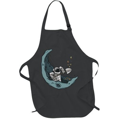 Astronaut Moon Mining Funny Space Miner Coins Full-Length Apron With Pockets