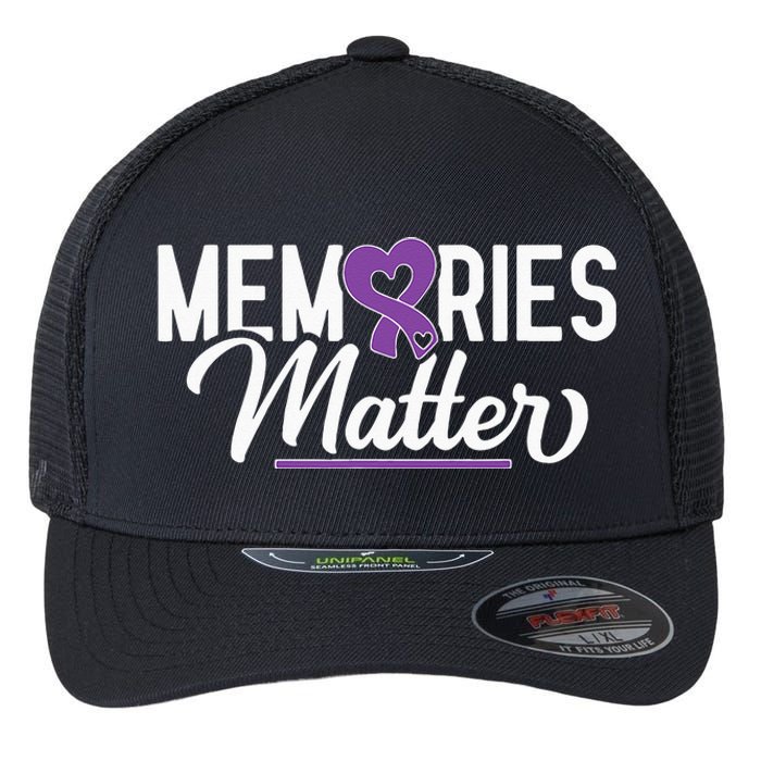 Alzheimer Memories Matter Purple Ribbon Dementia Warrior Flexfit Unipanel Trucker Cap