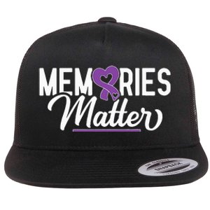 Alzheimer Memories Matter Purple Ribbon Dementia Warrior Flat Bill Trucker Hat