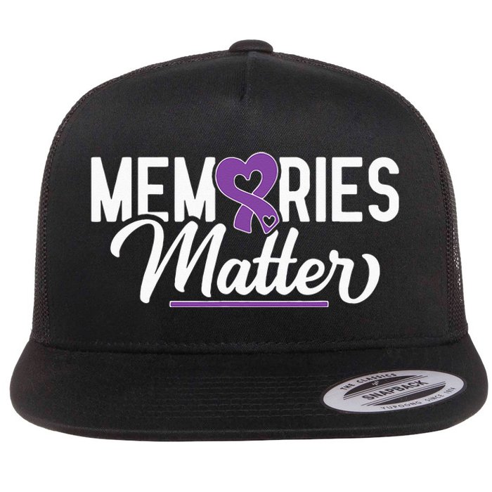 Alzheimer Memories Matter Purple Ribbon Dementia Warrior Flat Bill Trucker Hat