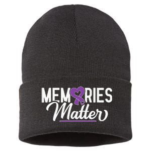 Alzheimer Memories Matter Purple Ribbon Dementia Warrior Sustainable Knit Beanie