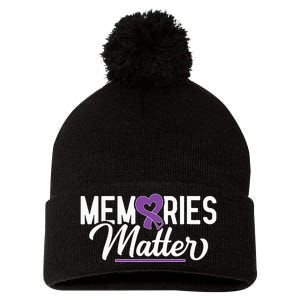 Alzheimer Memories Matter Purple Ribbon Dementia Warrior Pom Pom 12in Knit Beanie