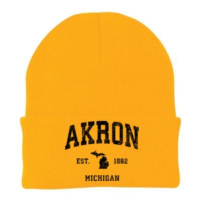 Akron Michigan Mi Vintage Athletic Knit Cap Winter Beanie