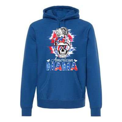 American Mama Messy Bun Skull Tie Dye Patriotic 4th Of July Meaningful Gift Premium Hoodie