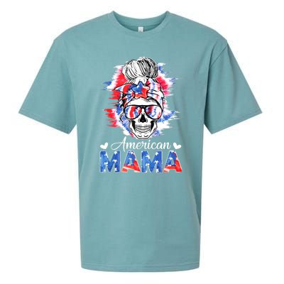 American Mama Messy Bun Skull Tie Dye Patriotic 4th Of July Meaningful Gift Sueded Cloud Jersey T-Shirt