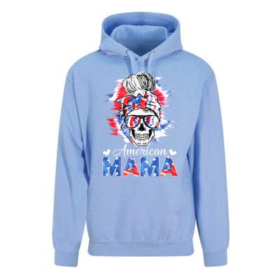 American Mama Messy Bun Skull Tie Dye Patriotic 4th Of July Meaningful Gift Unisex Surf Hoodie