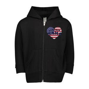 American Mama Meaningful Gift 4th Of July Usa Flag Heart Cute Gift Toddler Zip Fleece Hoodie