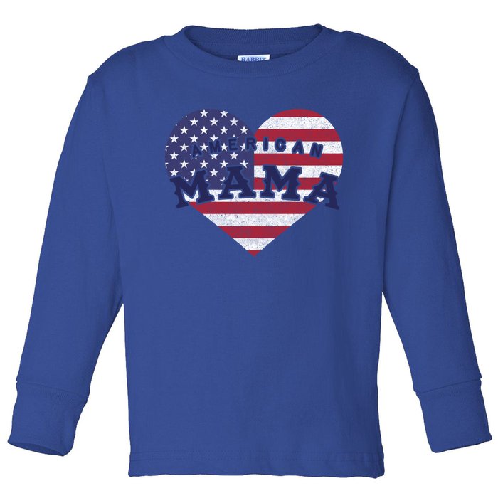 American Mama Meaningful Gift 4th Of July Usa Flag Heart Cute Gift Toddler Long Sleeve Shirt