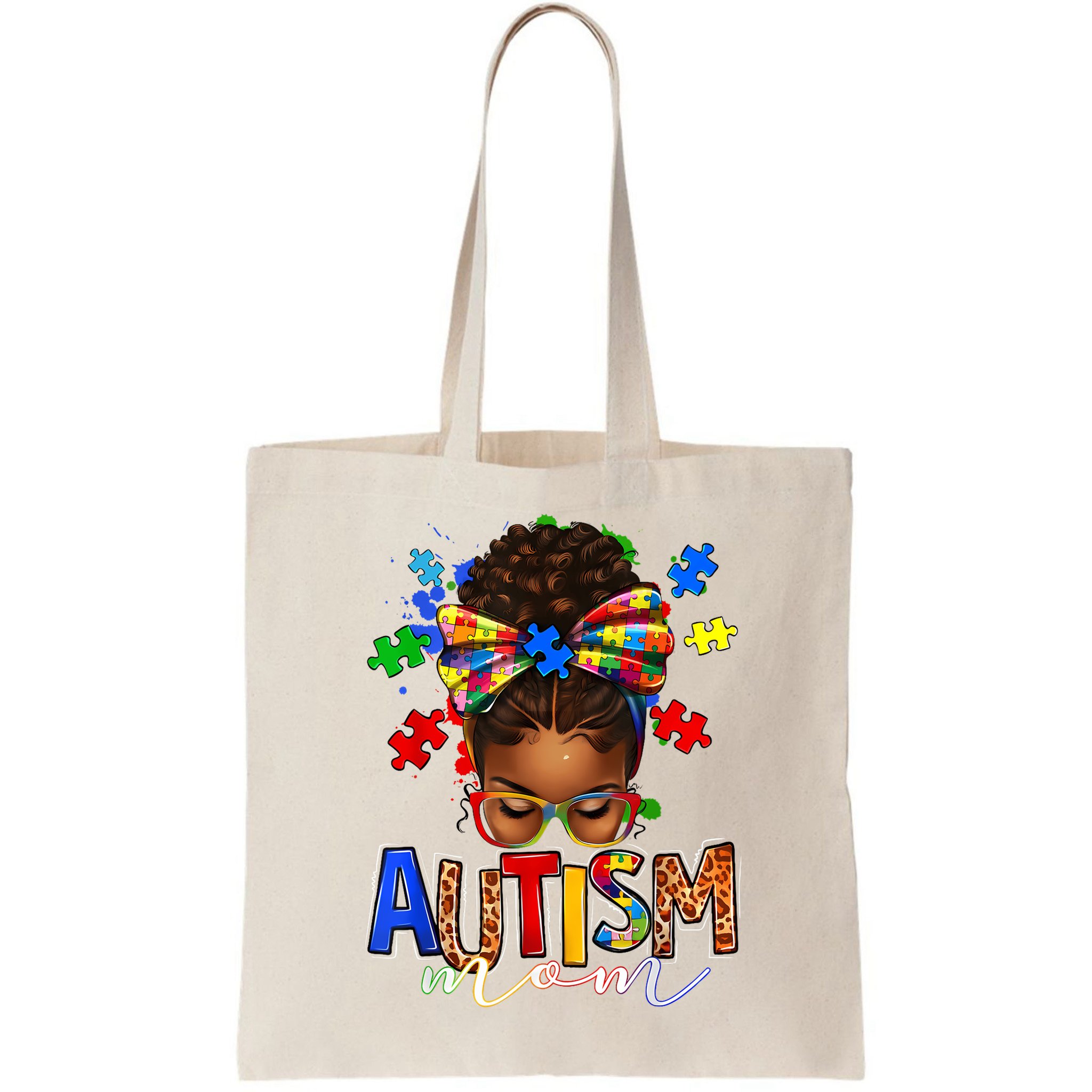 Autism Mom Messy Bun Black Women Autism Awareness Puzzle Bag