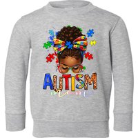 Autism Mom Messy Bun Black Women Autism Awareness Puzzle Toddler Sweatshirt