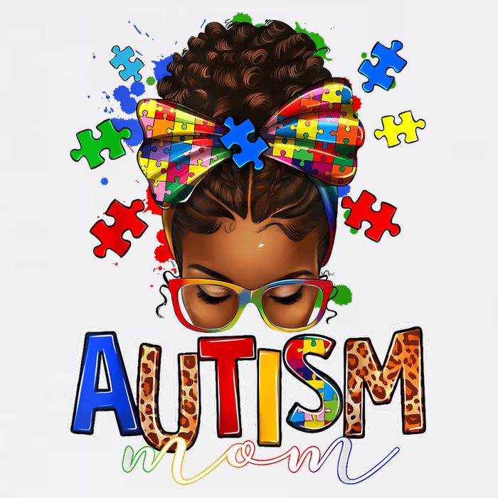 Autism Mom Messy Bun Black Women Autism Awareness Puzzle Apron