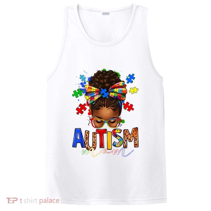 Autism Mom Messy Bun Black Women Autism Awareness Puzzle PosiCharge Competitor Tank