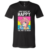 Anime Makes Me Happy You Not So Much LGBT Q Pansexual Pride V-Neck T-Shirt