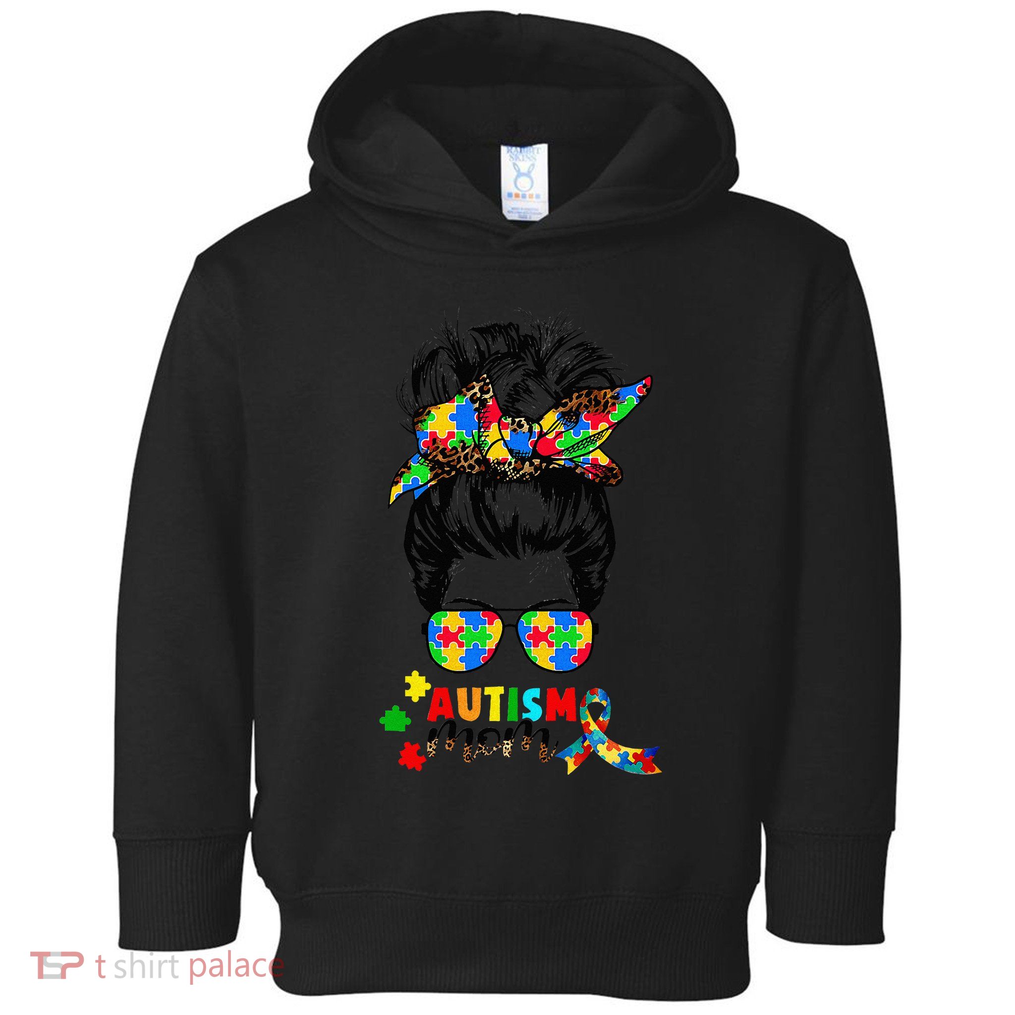 Autism Mom Messy Bun  Autism Awareness Puzzle Ribbon Toddler Hoodie