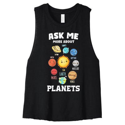 ask me more about planets planets planet Women's Racerback Cropped Tank