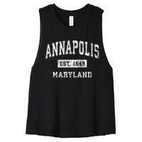 Annapolis Maryland Md Vintage Established Sports Women's Racerback Cropped Tank