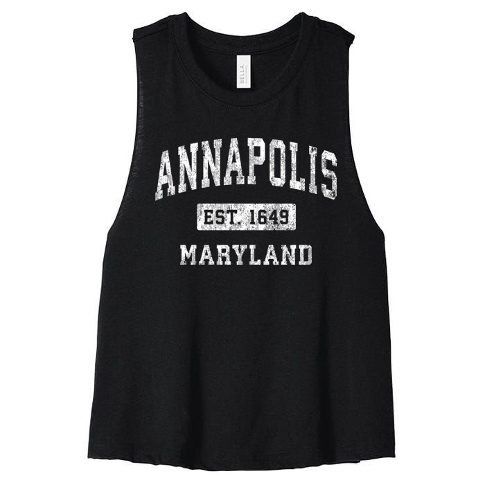 Annapolis Maryland Md Vintage Established Sports Women's Racerback Cropped Tank