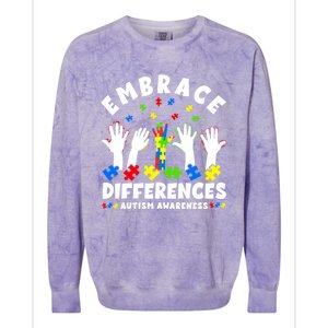 Autism Mom Mother Mama Embrace Differences Gift Colorblast Crewneck Sweatshirt