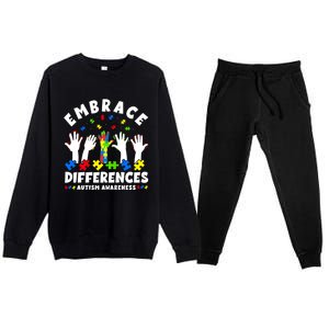 Autism Mom Mother Mama Embrace Differences Gift Premium Crewneck Sweatsuit Set