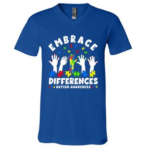 Autism Mom Mother Mama Embrace Differences Gift V-Neck T-Shirt