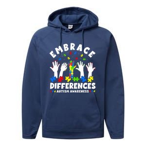 Autism Mom Mother Mama Embrace Differences Gift Performance Fleece Hoodie