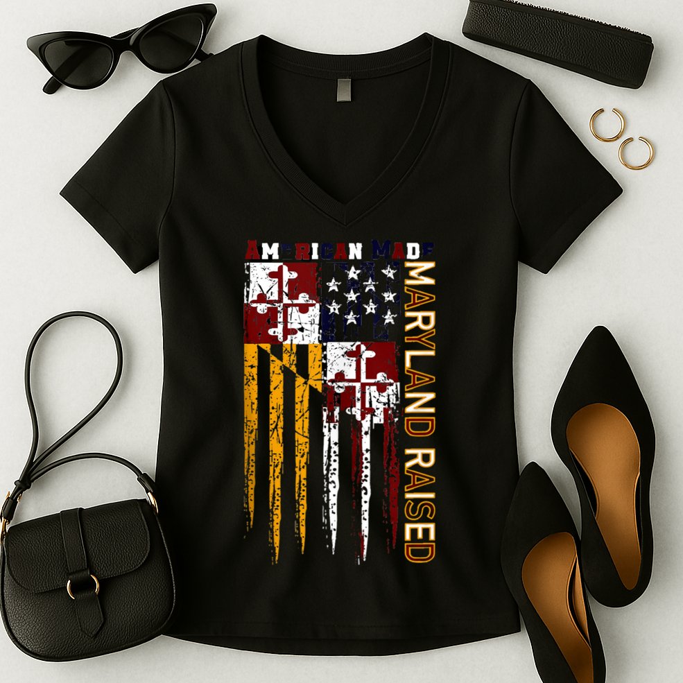 American Made Maryland Raised Women's V-Neck T-Shirt