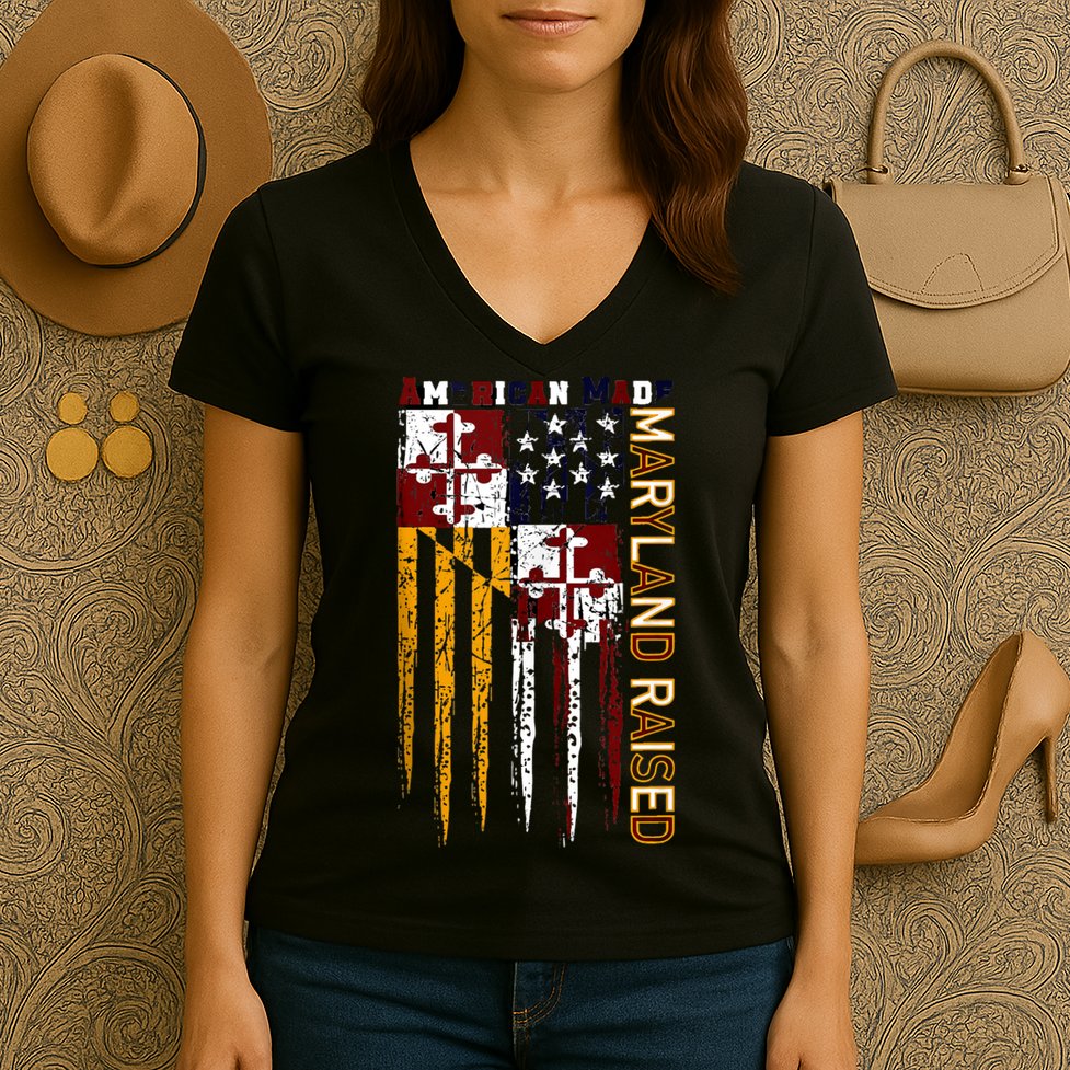 American Made Maryland Raised Women's V-Neck T-Shirt